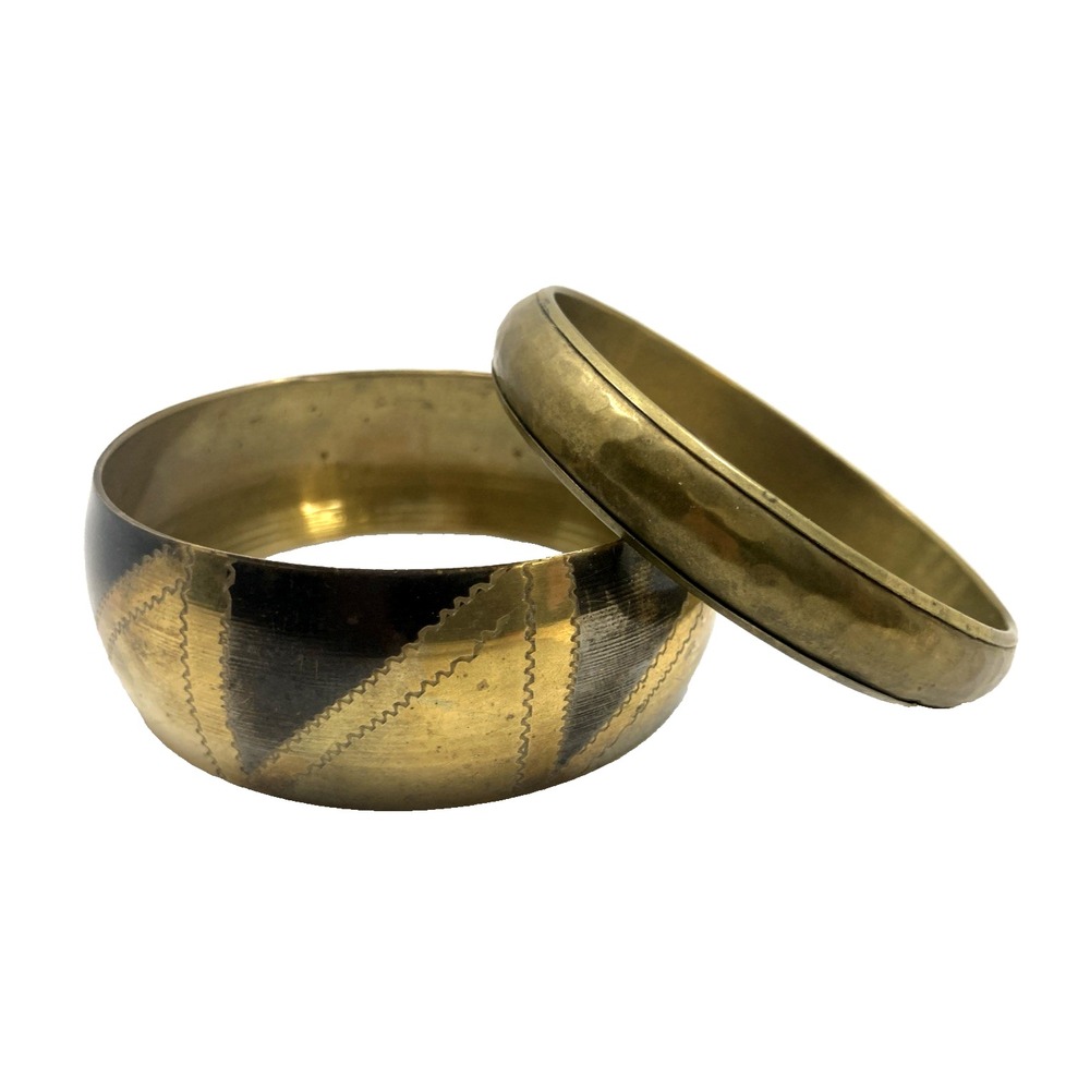 Pair‎ Of Vtg Brass Stackable Bangle Bracelet Boho Tribal Hammered Metal